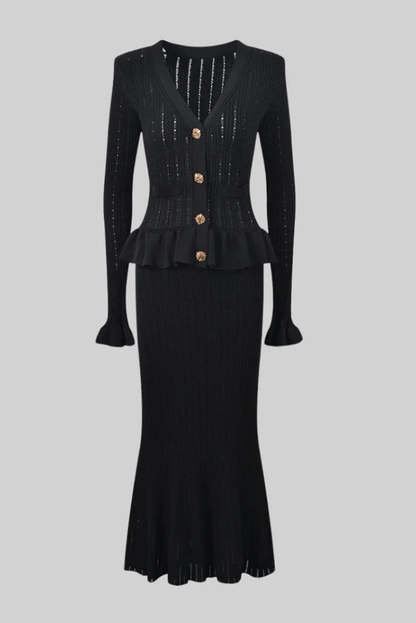 Conjunto De Dos Piezas con Chaqueta Ajustada y Falda Midi para Mujer | Ideal para Uso Diario