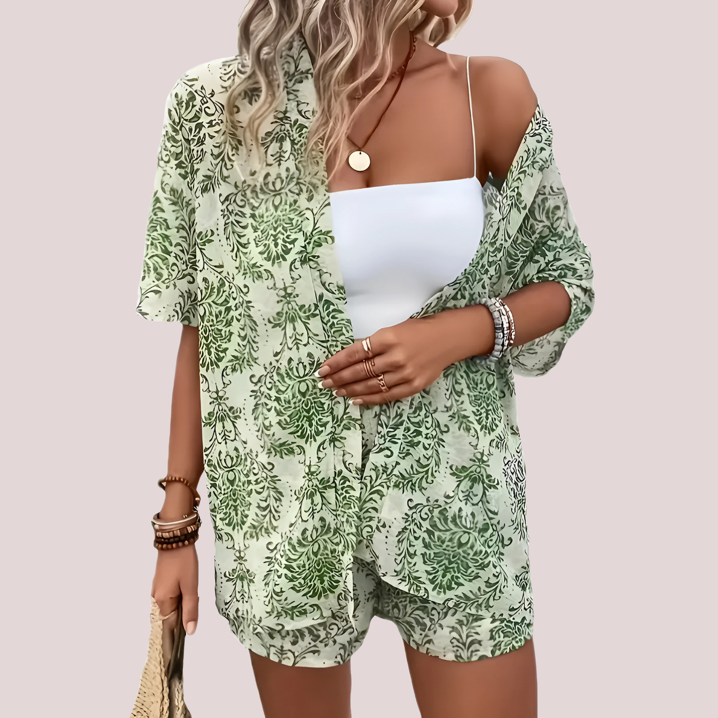 Conjunto de Dos Piezas con Motivo de Hojas para Mujer | Ideal para Uso Informal