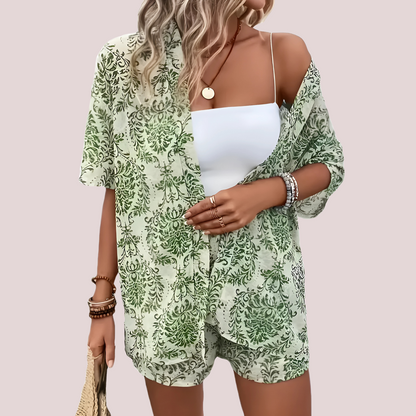 Conjunto de Dos Piezas con Motivo de Hojas para Mujer | Ideal para Uso Informal