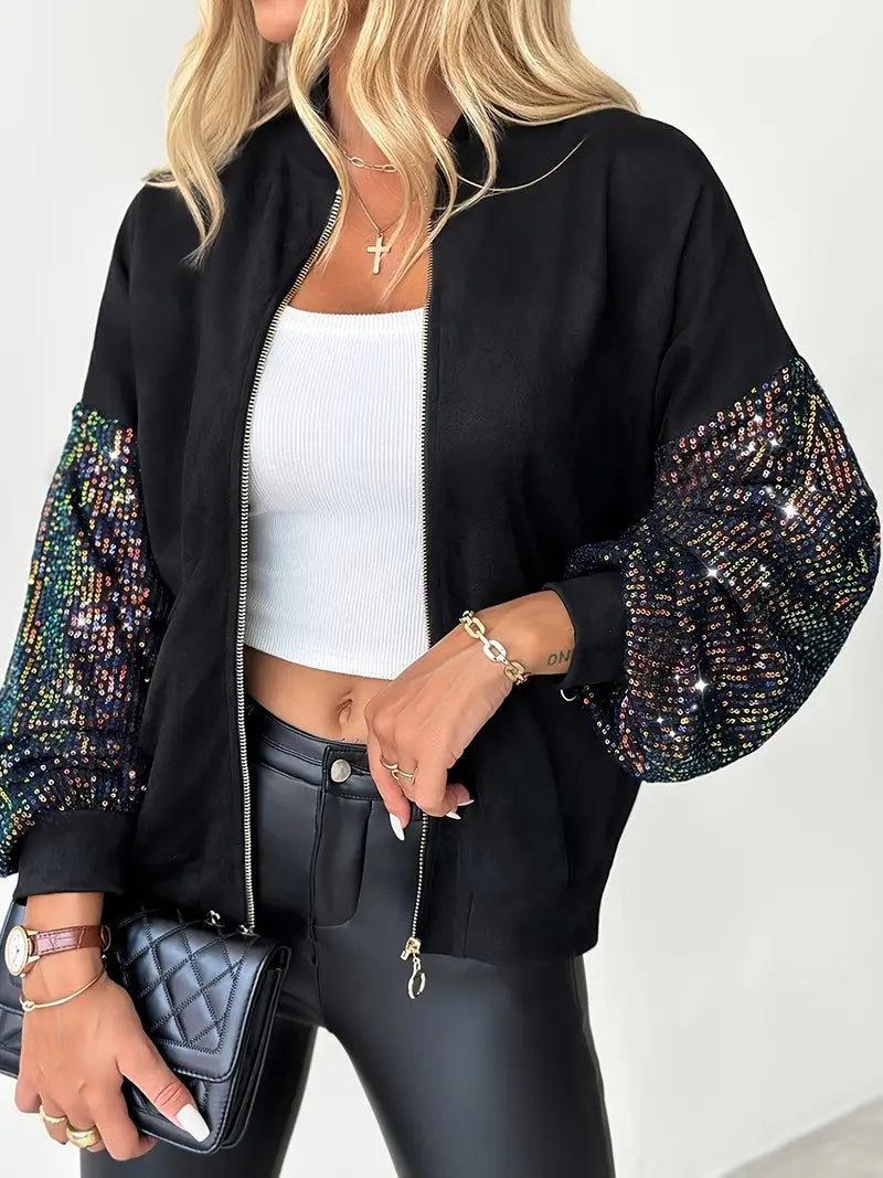 Chaqueta con Apliques de Paillettes y Corte Ajustado para Mujer | Ideal para Eventos