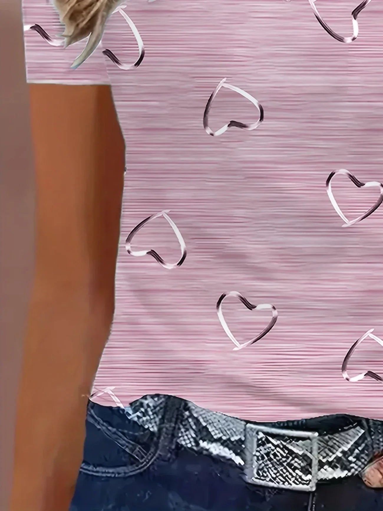 Top De Manga Larga Con Cuello En V Y Estampado De Corazones Para Mujer | Ideal Para Uso Diario