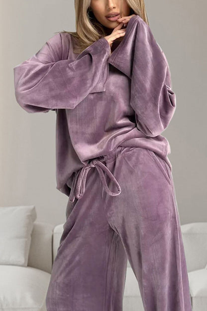 Conjunto De Dos Piezas con Top De Manga Larga y Pantalón con Cordon para Adultos | Ideal para Uso Diario