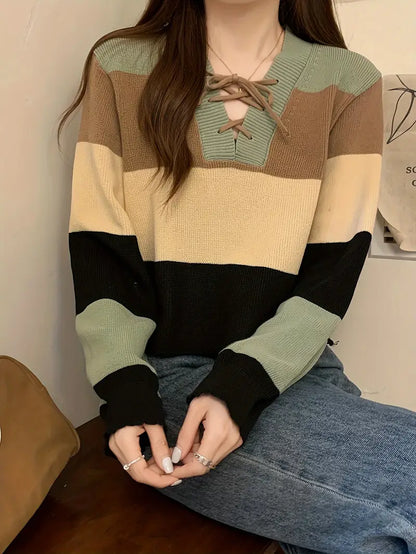 Jersey Multicolor con Cuello en Pico para Mujer | Ideal para Otoño e Invierno