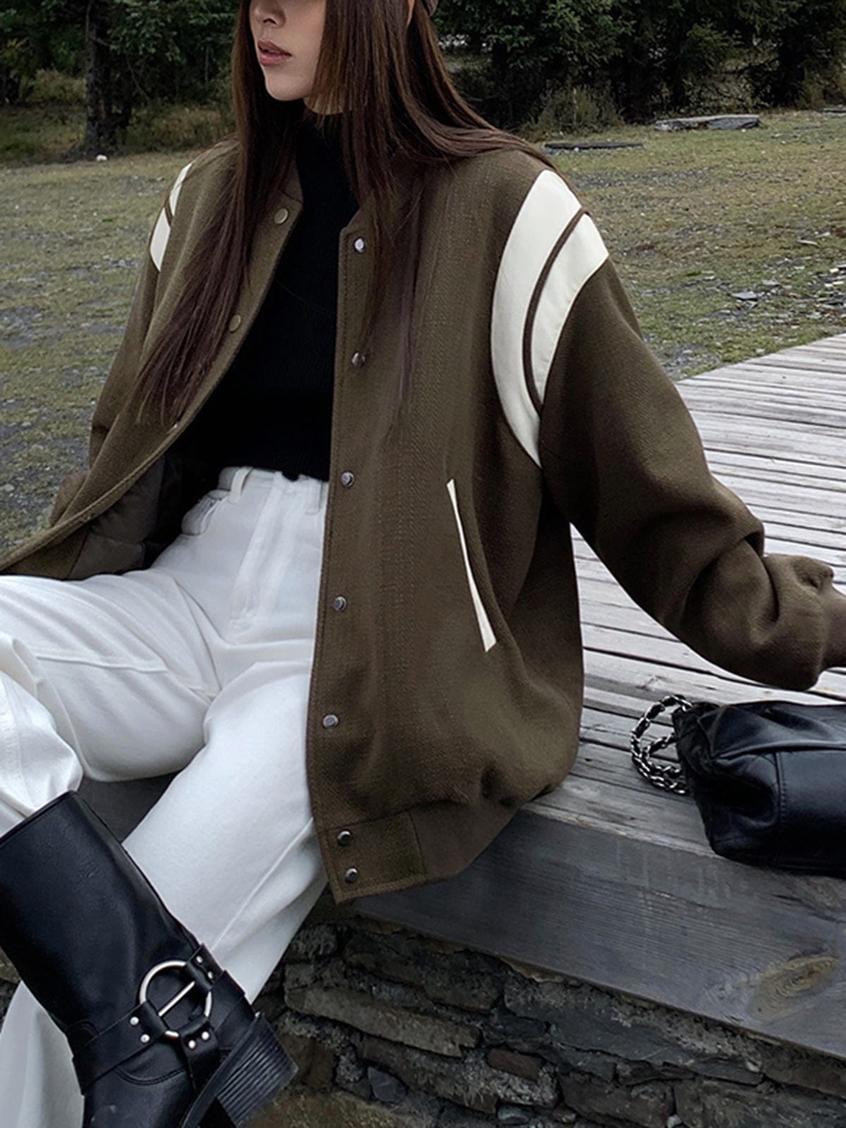 Chaqueta College Oversize con Mangas Contraste para Mujer | Ideal para Estilo Urbano