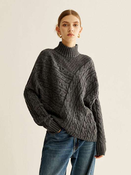 Jersey Con Punto Trenzado Y Cuello Alto Para Mujer | Ideal Para Invierno
