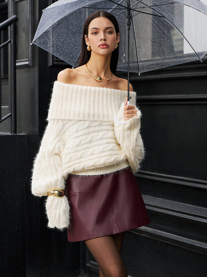 Jersey de Punto con Hombros Descubiertos y Cuello Barco para Mujer | Ideal para Días Informales