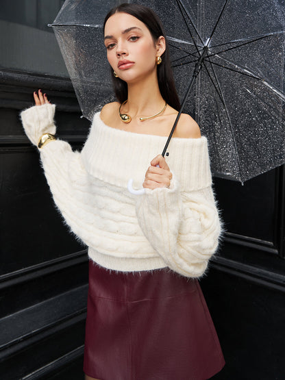 Jersey de Punto con Hombros Descubiertos y Cuello Barco para Mujer | Ideal para Días Informales