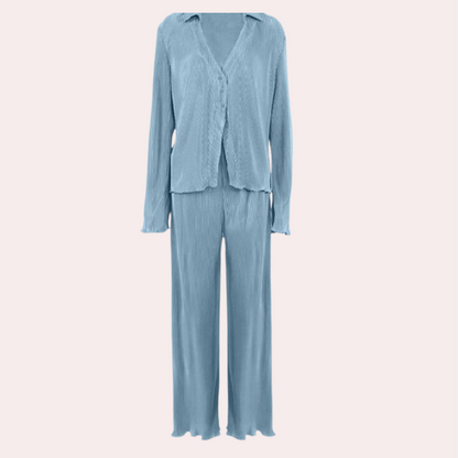 Conjunto De Dos Piezas De Descanso con Camisa Abotonada y Pantalón para Mujer | Ideal para Uso En Casa O Salidas Informales