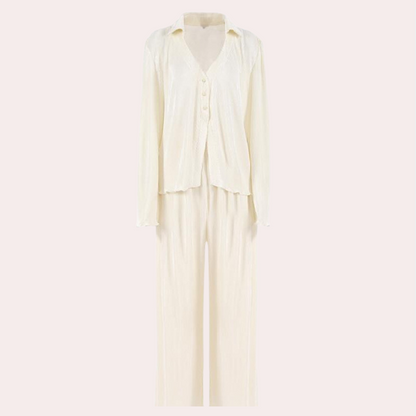 Conjunto De Dos Piezas De Descanso con Camisa Abotonada y Pantalón para Mujer | Ideal para Uso En Casa O Salidas Informales