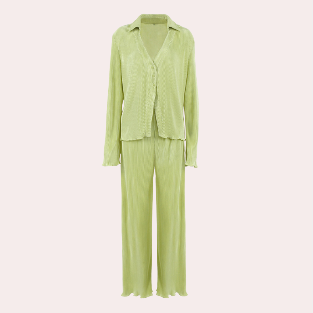 Conjunto De Dos Piezas De Descanso con Camisa Abotonada y Pantalón para Mujer | Ideal para Uso En Casa O Salidas Informales