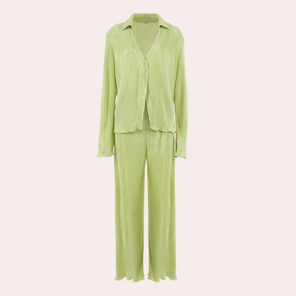 Conjunto De Dos Piezas De Descanso con Camisa Abotonada y Pantalón para Mujer | Ideal para Uso En Casa O Salidas Informales