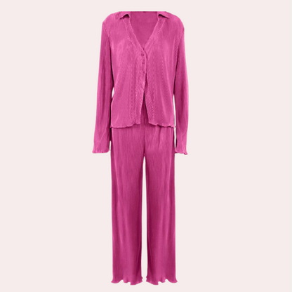 Conjunto De Dos Piezas De Descanso con Camisa Abotonada y Pantalón para Mujer | Ideal para Uso En Casa O Salidas Informales