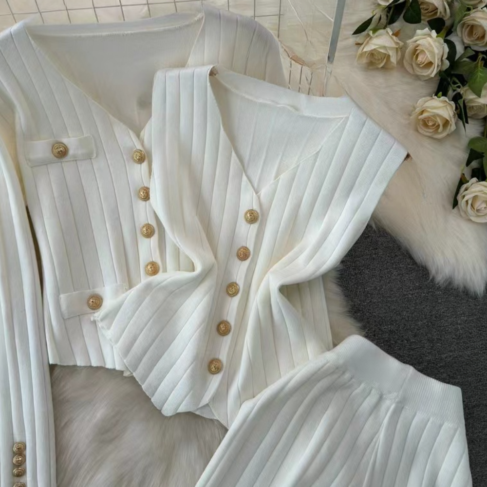 Conjunto De Tres Piezas con Cardigan Abierto para Mujer | Ideal para Uso Diario