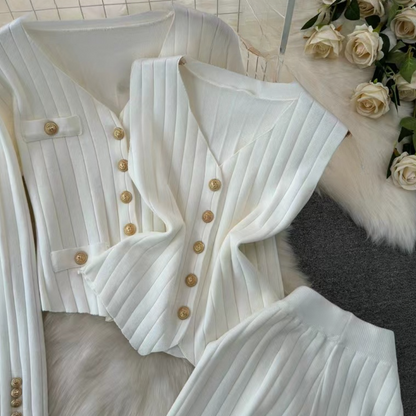 Conjunto De Tres Piezas con Cardigan Abierto para Mujer | Ideal para Uso Diario