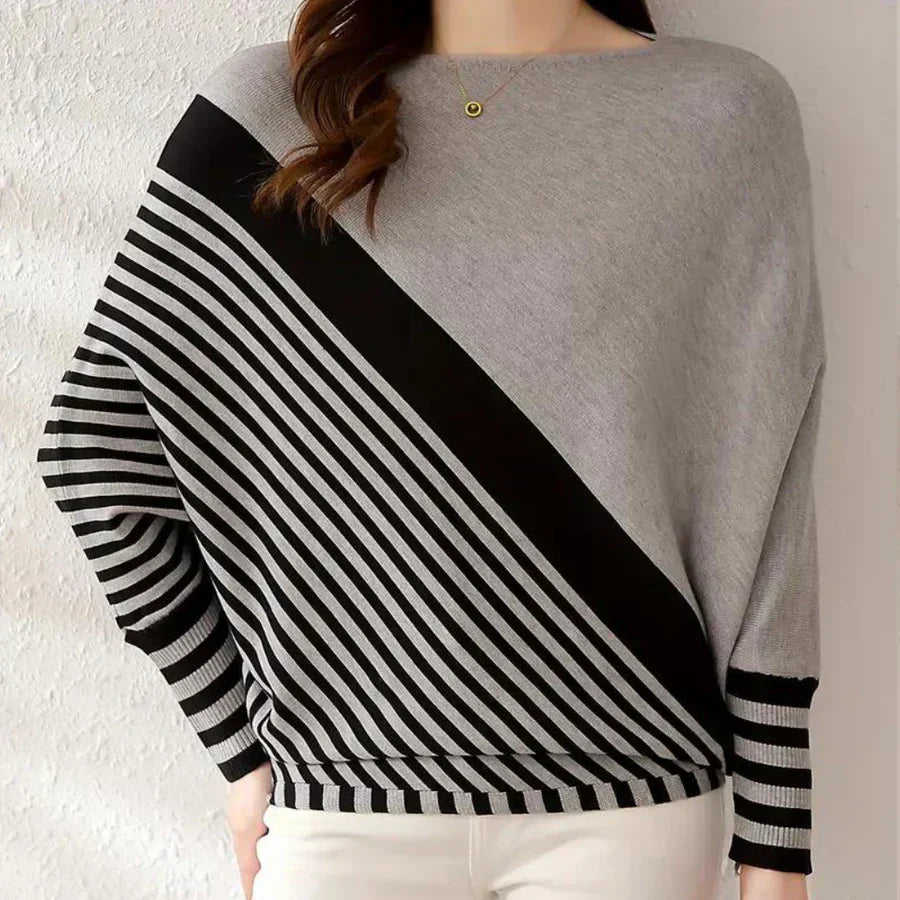 Jersey de Punto a Rayas con Manga Murciélago para Mujer | Ideal para Uso Diario en Climas Frescos