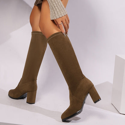 Botas Altas Con Punta Redonda Y Tacón Ancho Para Mujer | Ideal Para Invierno