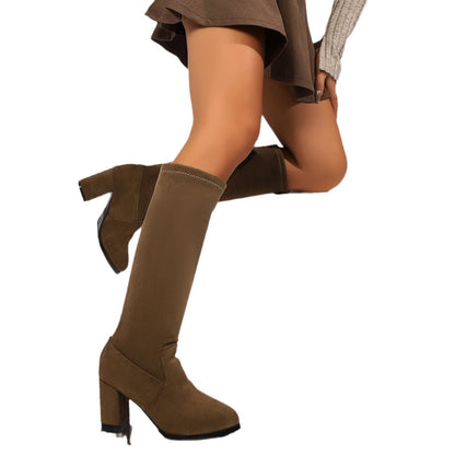 Botas Altas Con Punta Redonda Y Tacón Ancho Para Mujer | Ideal Para Invierno