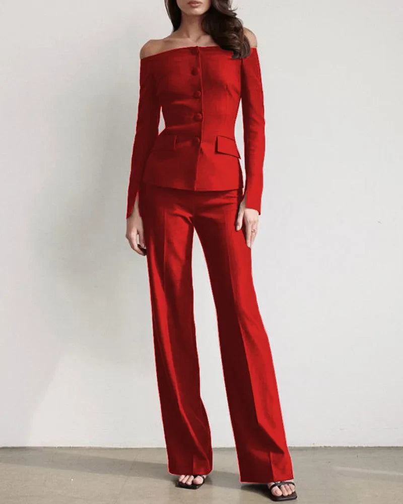 Conjunto De Dos Piezas Con Camisa Abotonada Y Pantalón Para Mujer | Ideal Para Uso Diario Y Ocasiones Formales