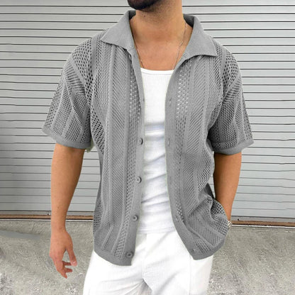 Camisa de Manga Corta con Cuello Clásico y Textura Tejida para Hombre | Ideal para Uso Diario e Informal
