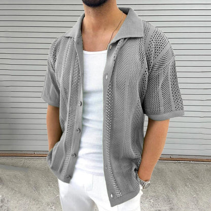 Camisa de Manga Corta con Cuello Clásico y Textura Tejida para Hombre | Ideal para Uso Diario e Informal