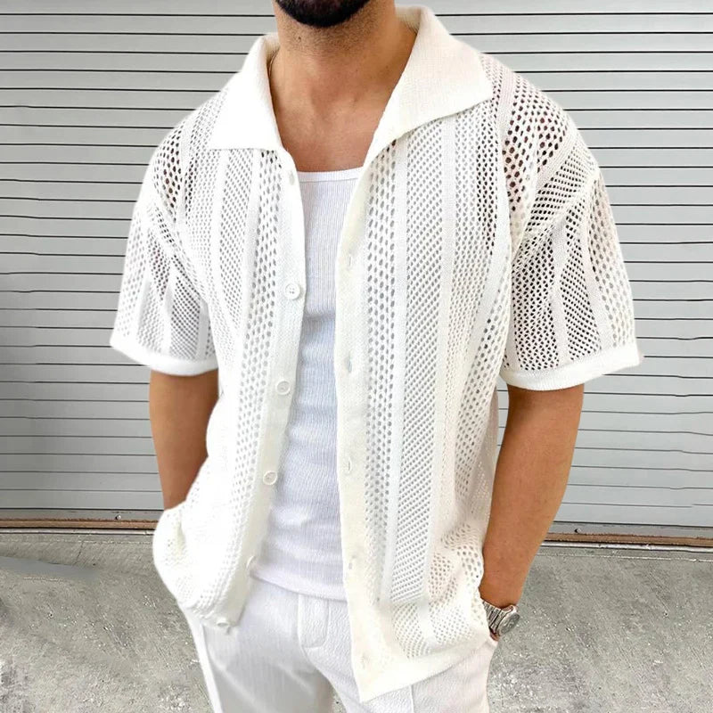 Camisa de Manga Corta con Cuello Clásico y Textura Tejida para Hombre | Ideal para Uso Diario e Informal