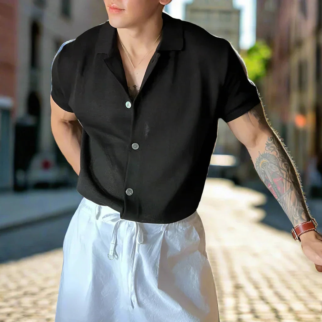 Camisa de Manga Corta con Cuello Clásico para Hombre | Ideal para Uso Diario y Actividades de Ocio
