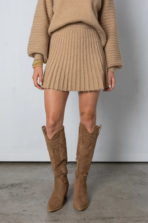 Conjunto De Dos Piezas Con Suéter De Largo Completo Y Falda Plisada Para Mujer | Ideal Para Uso Diario Y Ocasiones