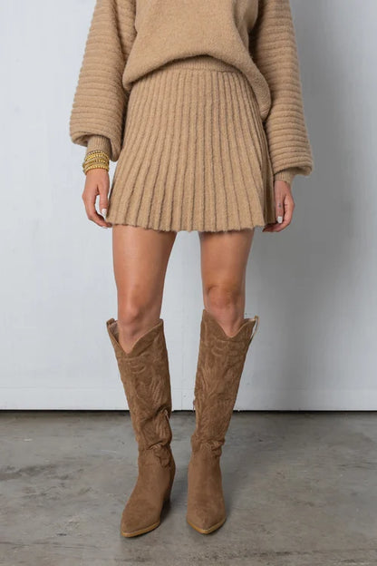 Conjunto De Dos Piezas Con Suéter De Largo Completo Y Falda Plisada Para Mujer | Ideal Para Uso Diario Y Ocasiones