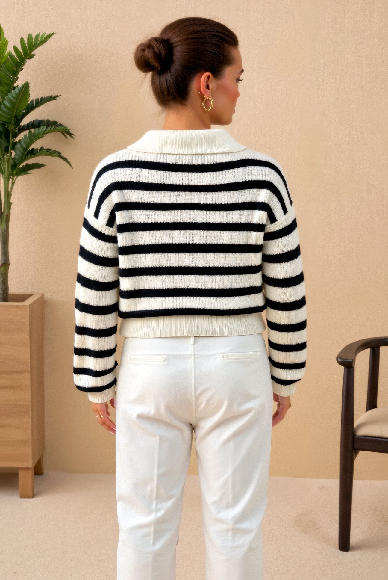 Jersey con Cremallera en el Cuello y Estampado de Rayas para Mujer | Ideal para Uso Diario en Días Frescos