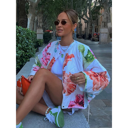 Chaqueta Acolchada con Estampado Floral para Mujer | Ideal para Entretiempo y Uso Diario