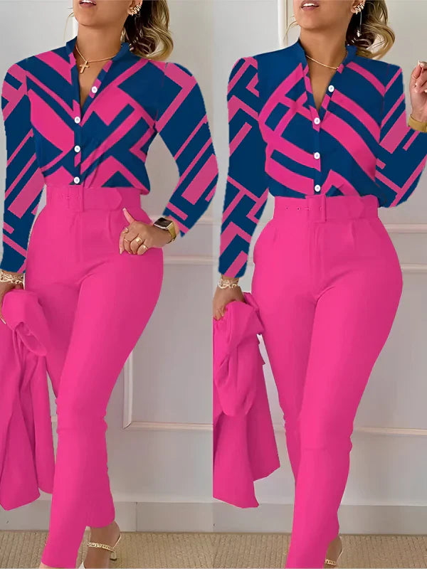 Conjunto De Dos Piezas con Top De Escote En V y Pantalón De Cintura Alta para Mujer | Ideal para Uso Diario y Entornos Formales