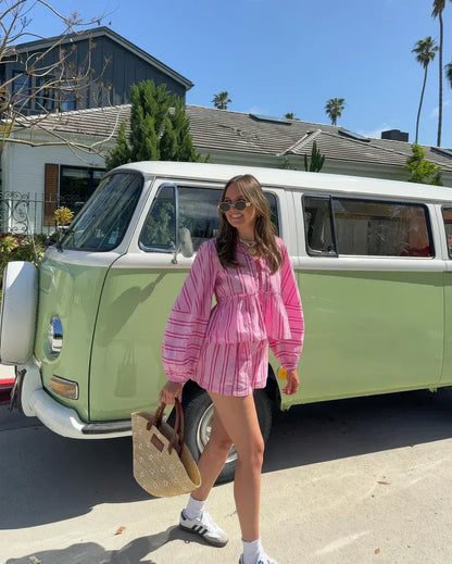 Conjunto con Blusa de Rayas y Short para Mujer | Ideal para Verano