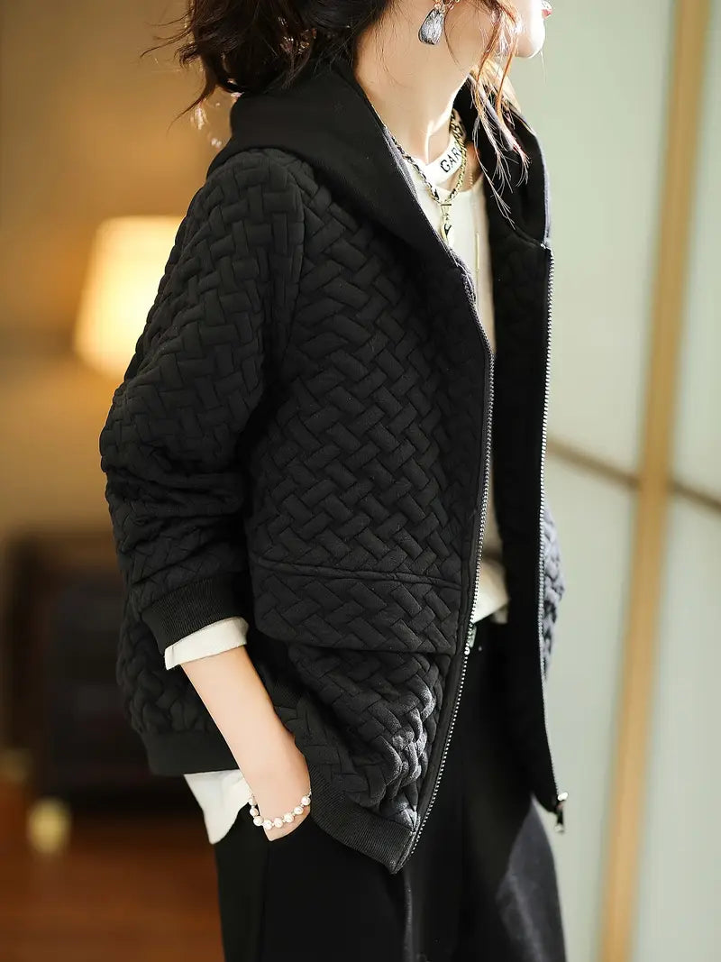 Chaqueta con Motivo Trenzado y Capucha para Mujer | Ideal para Uso Diario en Días Frescos