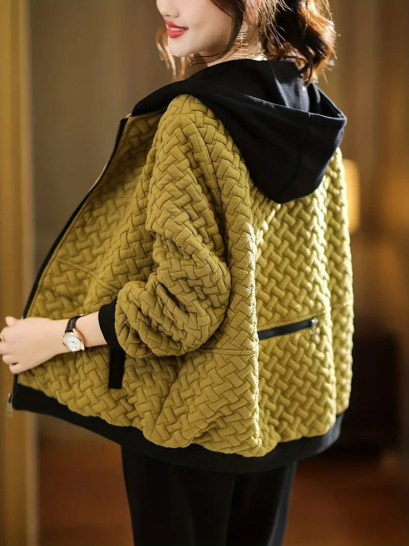 Chaqueta con Motivo Trenzado y Capucha para Mujer | Ideal para Uso Diario en Días Frescos