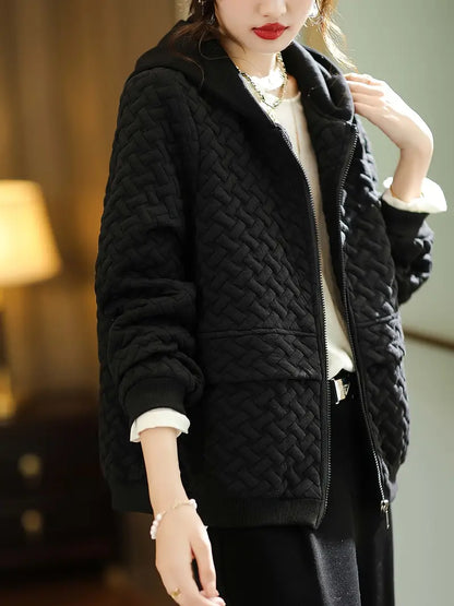 Chaqueta con Motivo Trenzado y Capucha para Mujer | Ideal para Uso Diario en Días Frescos