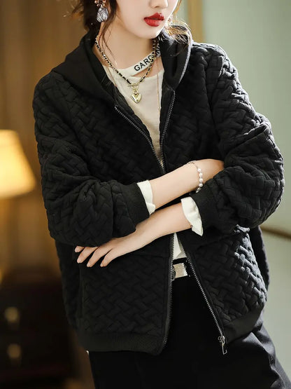 Chaqueta con Motivo Trenzado y Capucha para Mujer | Ideal para Uso Diario en Días Frescos