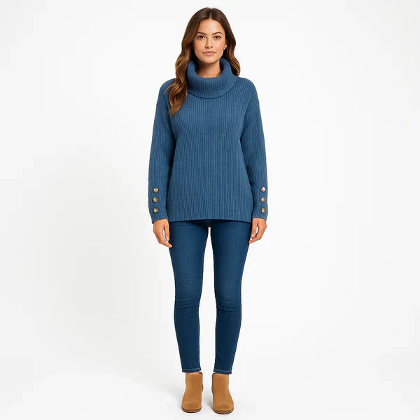 Jersey De Cuello Alto con Detalles De Botones para Mujer | Ideal para Días Fríos