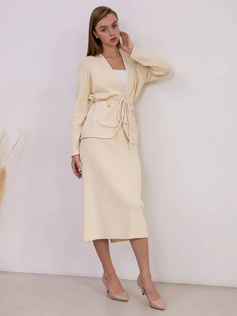 Conjunto De Dos Piezas Con Cárdigan Abierto Y Falda Para Mujer | Ideal Para Uso Diario Y Eventos