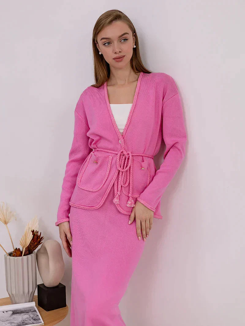 Conjunto De Dos Piezas Con Cárdigan Abierto Y Falda Para Mujer | Ideal Para Uso Diario Y Ocasiones Semi-Formales