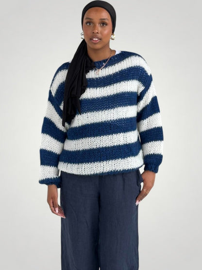Jersey de Punto con Rayas y Corte Oversize para Mujer | Ideal para Otoño e Invierno