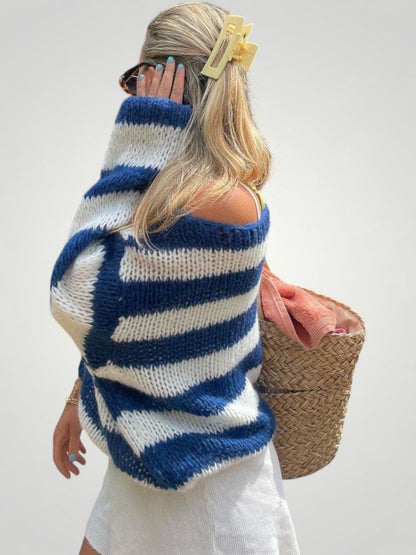 Jersey de Punto con Rayas y Corte Oversize para Mujer | Ideal para Otoño e Invierno