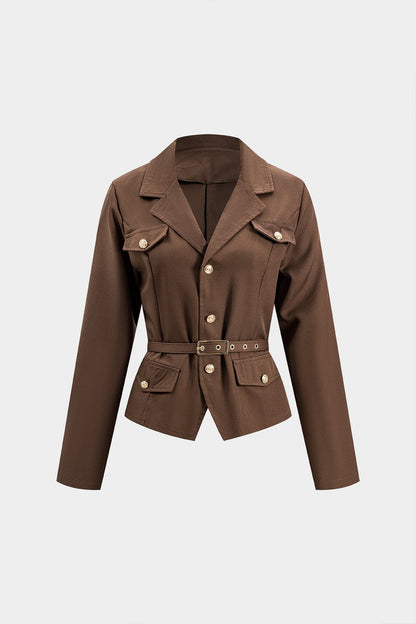 Conjunto De Blazer Entallado con Cinturón y Falda Plisada para Mujer | Ideal para Oficina y Eventos Formales