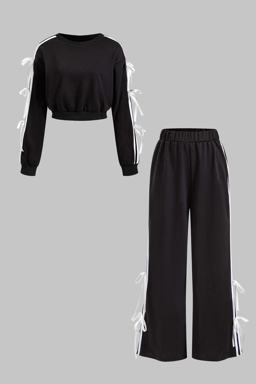 Conjunto De Dos Piezas Con Sudadera Corta Y Pantalón De Corte Amplio Para Mujer | Ideal Para Uso Diario