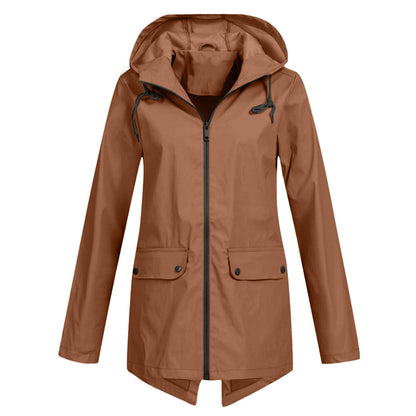 Manteau Long Imperméable avec Capuche pour Femme | Idéal pour les Jours de Pluie