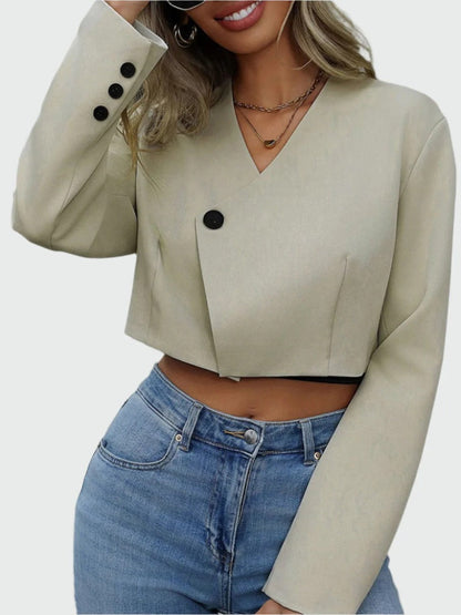 Chaqueta Corta con Botones y Cuello de Solapa para Mujer | Ideal para Oficina o Uso Diario