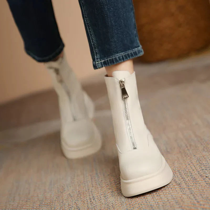 Botas De Invierno Con Tacón Grueso Y Cierre Frontal Para Mujer | Ideal Para Invierno
