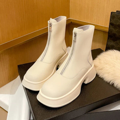 Botas De Invierno Con Tacón Grueso Y Cierre Frontal Para Mujer | Ideal Para Invierno