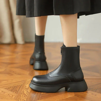 Botas De Invierno Con Tacón Grueso Y Cierre Frontal Para Mujer | Ideal Para Invierno