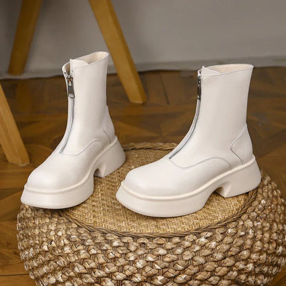 Botas De Invierno Con Tacón Grueso Y Cierre Frontal Para Mujer | Ideal Para Invierno