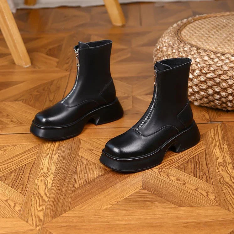 Botas De Invierno Con Tacón Grueso Y Cierre Frontal Para Mujer | Ideal Para Invierno